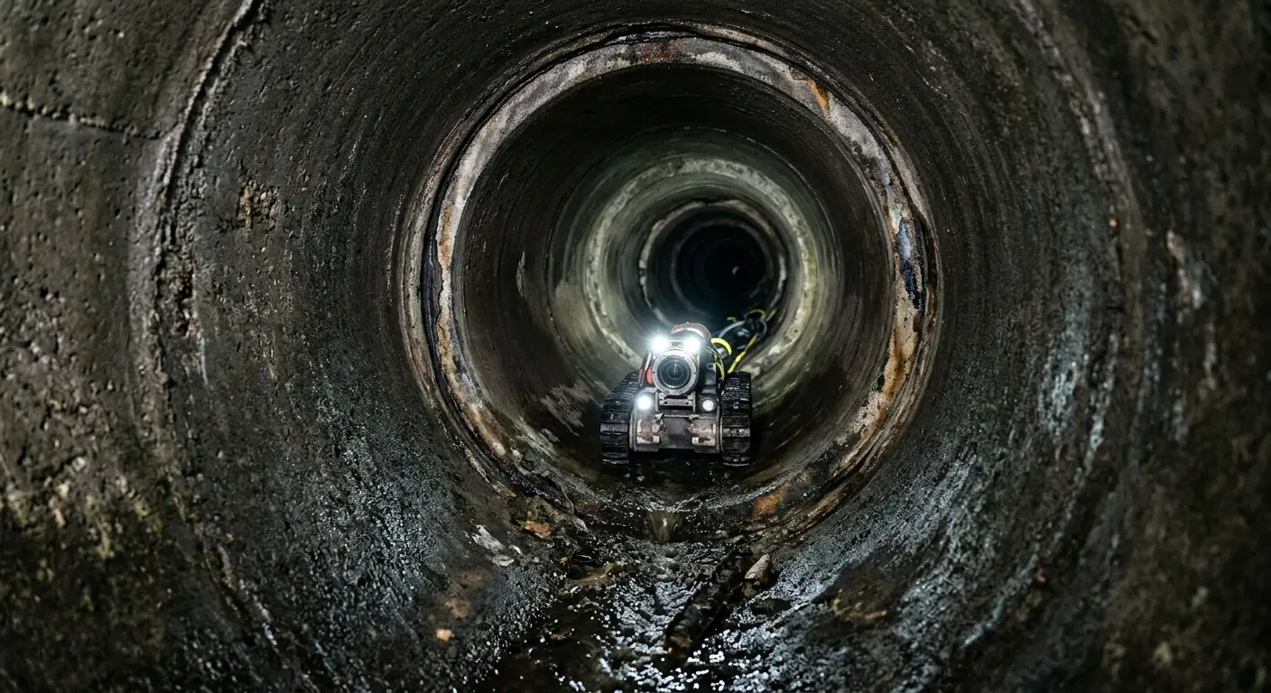 Robotic sewer camera inspecting pipe interior for Sewer Line Cleaning in Independence