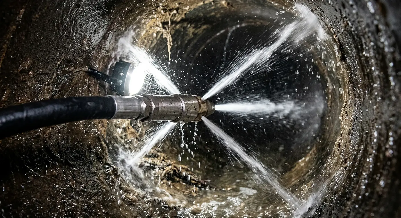 High-pressure hydro jetting nozzle cleaning sewer pipe for Storm Drain Cleaning in Independence